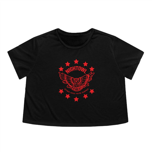 "Nightowl" Women's Flowy Cropped Tee - Red eYe Clique HQ