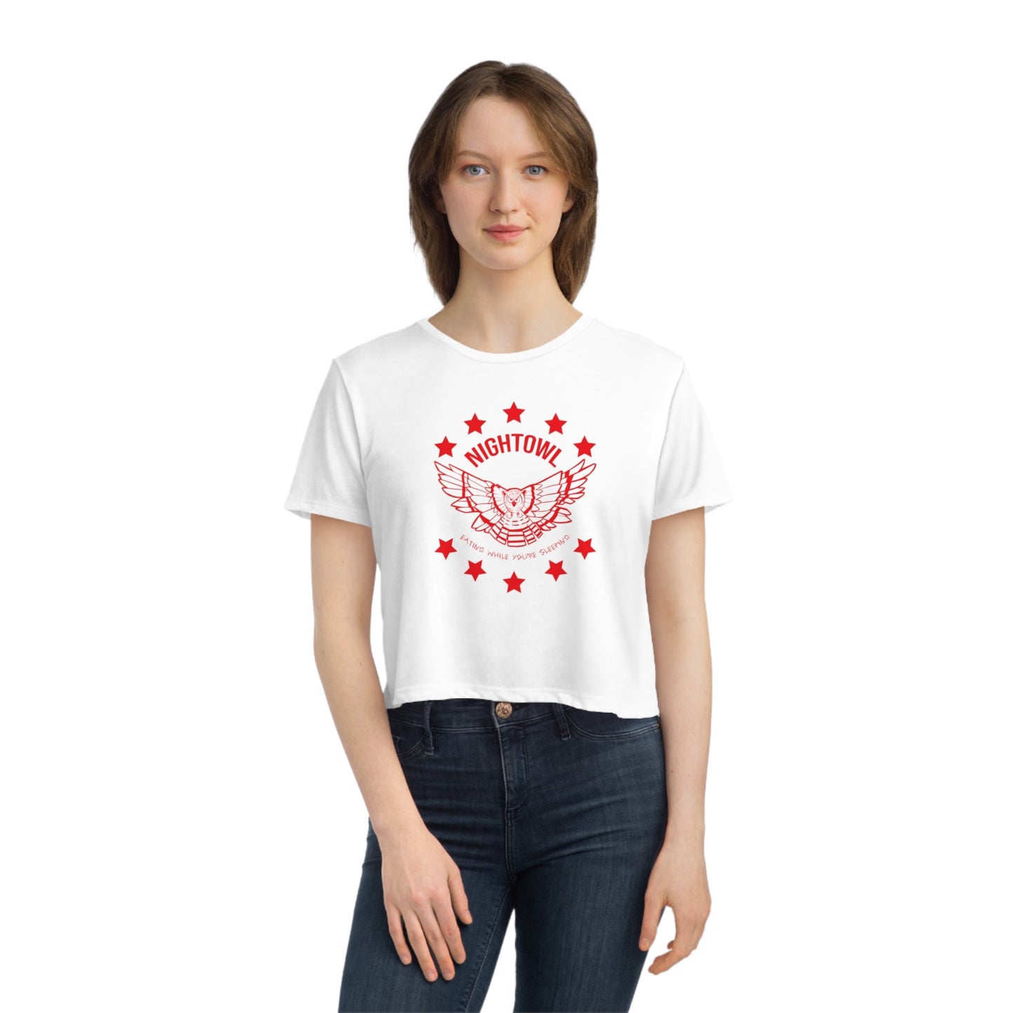 "Nightowl" Women's Flowy Cropped Tee - Red eYe Clique HQ