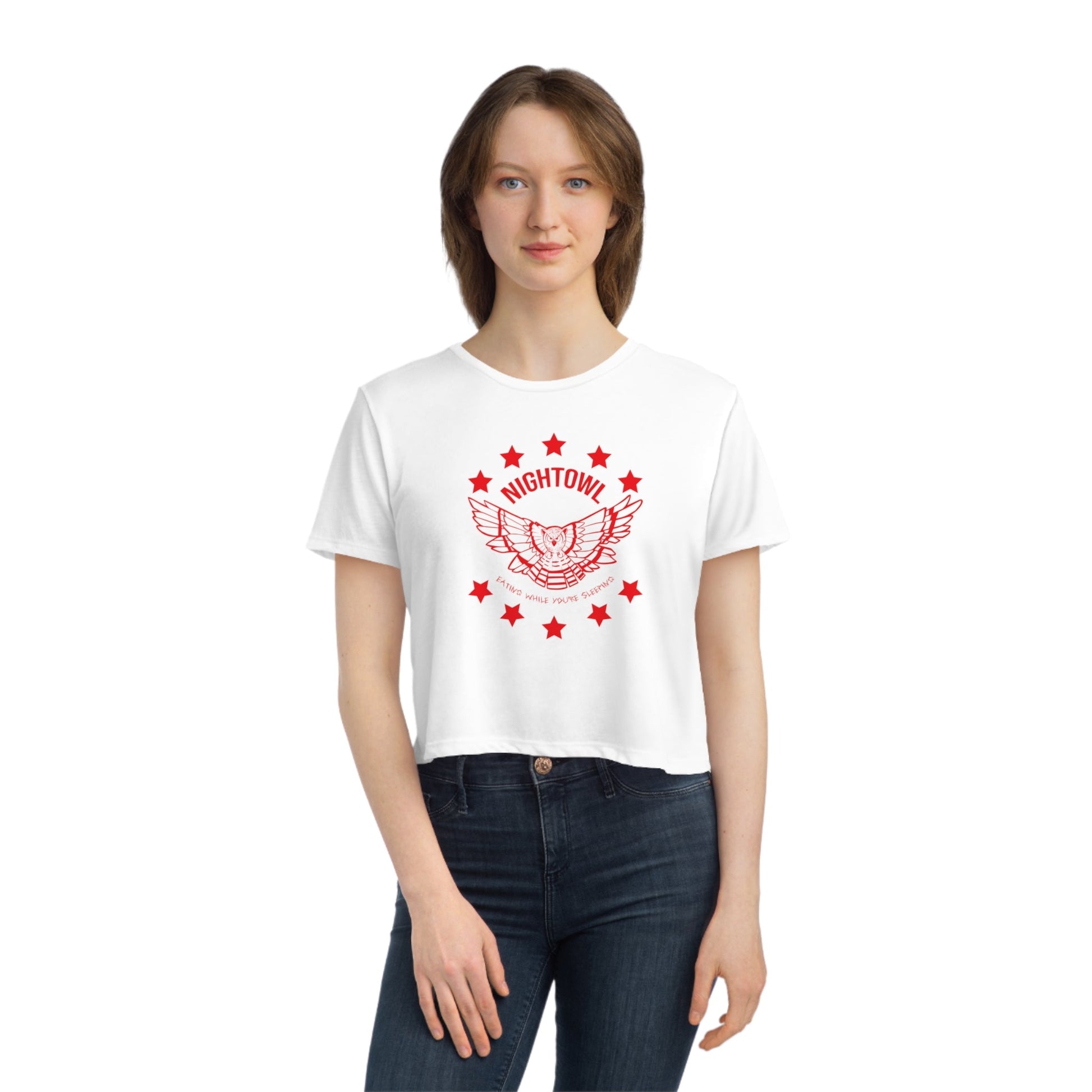 "Nightowl" Women's Flowy Cropped Tee - Red eYe Clique HQ
