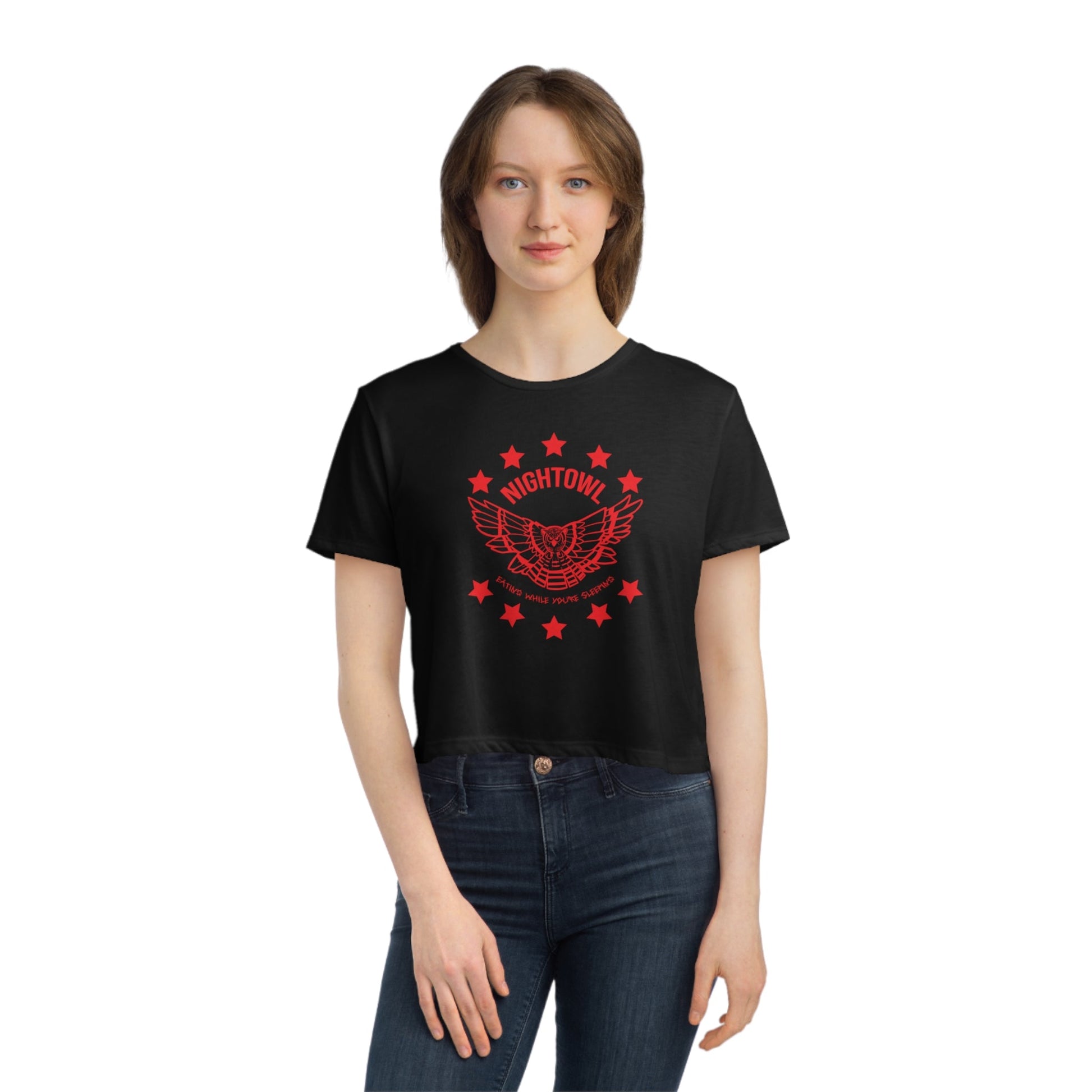 "Nightowl" Women's Flowy Cropped Tee - Red eYe Clique HQ
