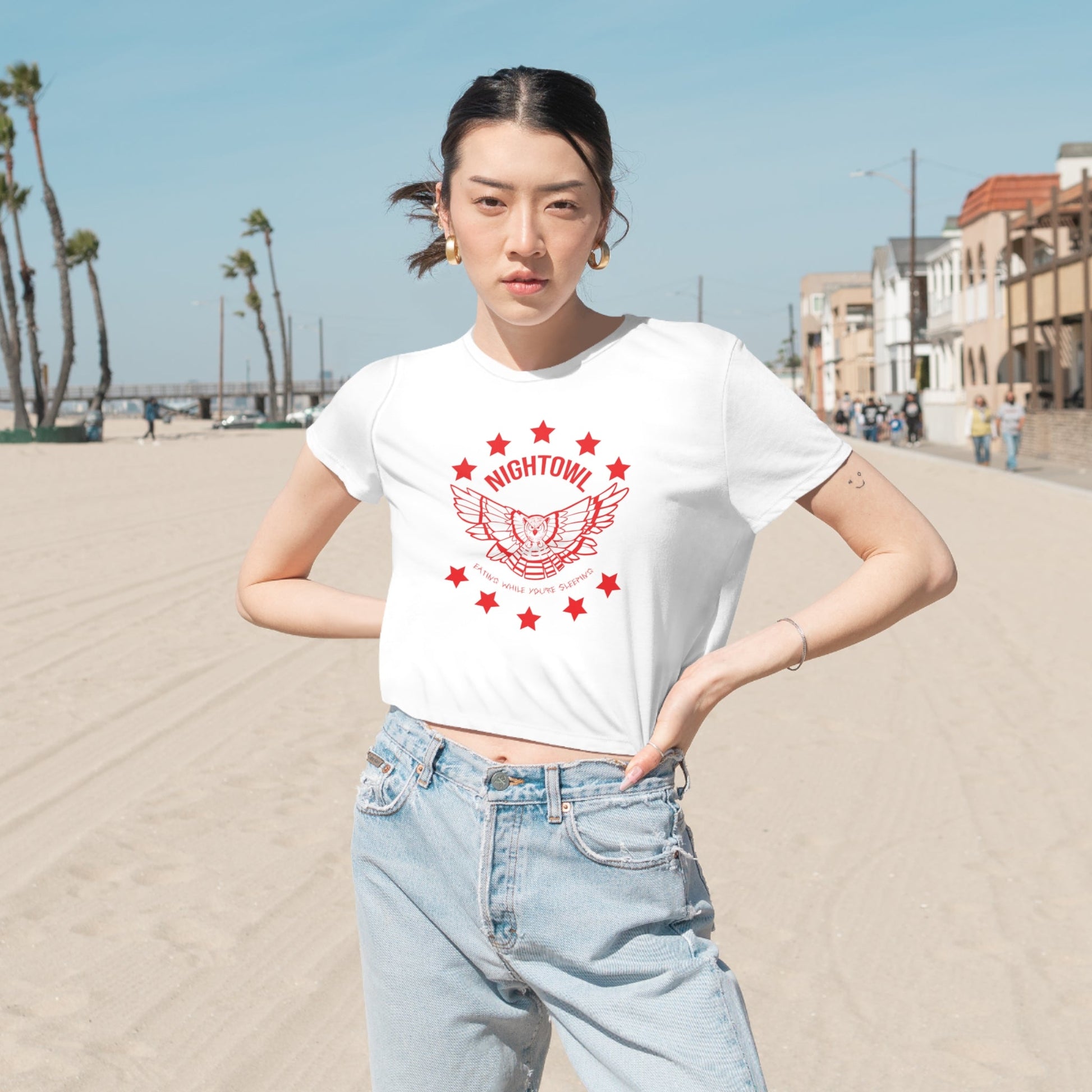 "Nightowl" Women's Flowy Cropped Tee - Red eYe Clique HQ